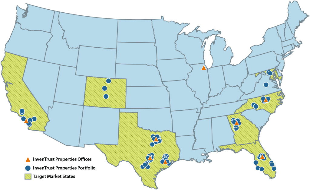 InvenTrust Properties Offices, Property Portfolio and Target Market States. - Opens in new window.
